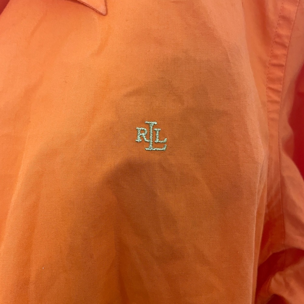 Lauren Ralph Lauren Orange Cotton Button Shirt Women 2X 3/4 Sleeve Monogram READ - Picture 3 of 7